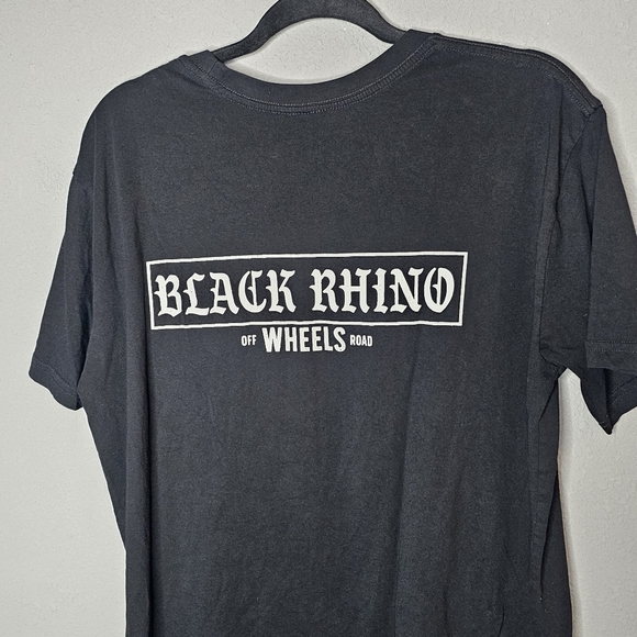Black Rhino Wheels Mens L Large Tee Shirt Short Sleeve Graphic Spellout Basic - Picture 1 of 7